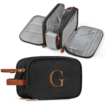 YOOLIFE Mens Toiletry Travel Bag - Personalized Monogram Toiletry Bag Water Resistant Dopp Kit, Travel Essentials for Men, Mens Gifts for Boyfriend Father Best Friend Birthday Gifts Letter G Black - color: Black, style: G