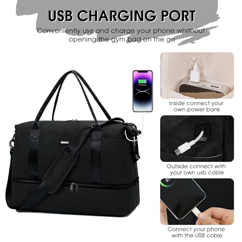 WANDF Personal Item Travel Bag, Carry On Weekender Bag for Women - color: Black