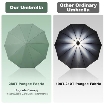TradMall Travel Umbrella Windproof with Reflective Stripe - color: Dark Green