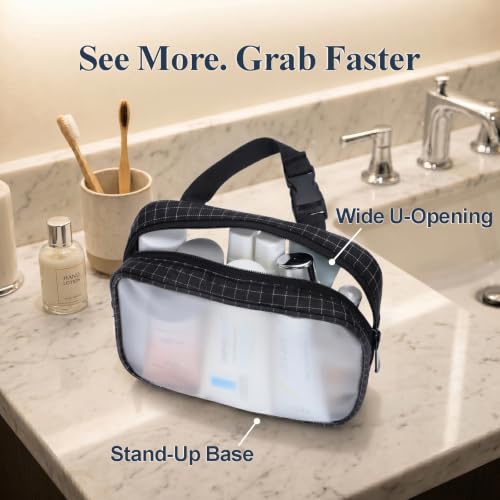 PACKISM TPU Clear Makeup Bag - Black Grid Trim TSA Approved Toiletry Bag - color: Black Quilted, size: 2 Pack