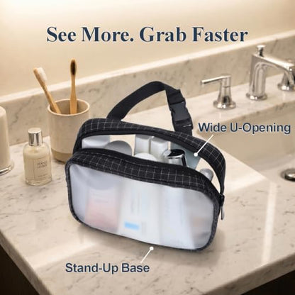 PACKISM TPU Clear Makeup Bag - Black Grid Trim TSA Approved Toiletry Bag - color: Black Quilted, size: 2 Pack