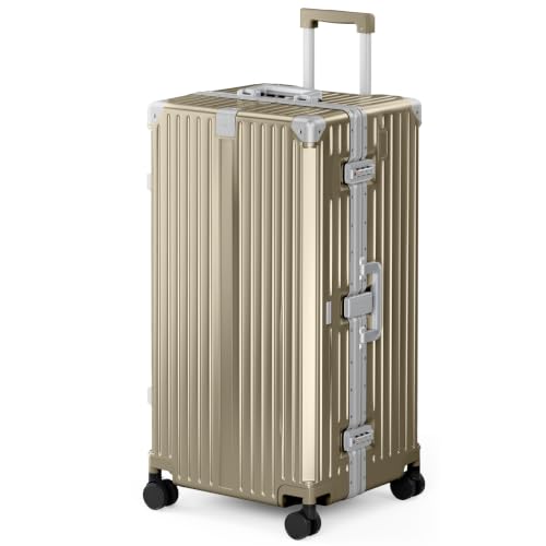 ALPHA CAMP Trunk Luggage 30 Inch with Aluminum Frame Zipperless Suitcase - color: Gold, size: 30 Inch