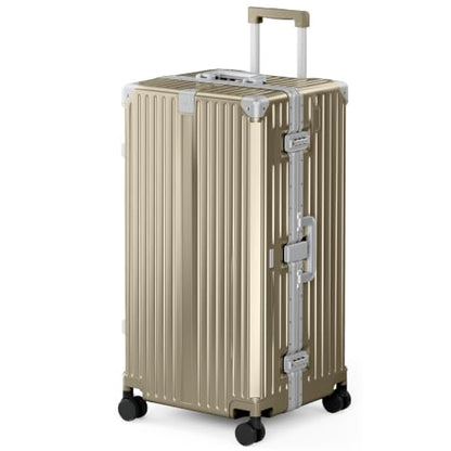 ALPHA CAMP Trunk Luggage 30 Inch with Aluminum Frame Zipperless Suitcase - color: Gold, size: 30 Inch