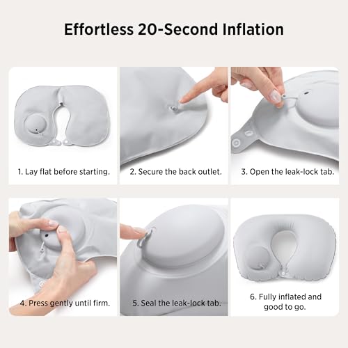Bedsure Travel Blanket Set with Inflatable Neck Pillow and Eye Mask, Grey | 3-In-1 Airplane Blanket, Packable, Lightweight, Compact Travel Essentials, Travel Gifts for Long Flight and Flying - color: Grey