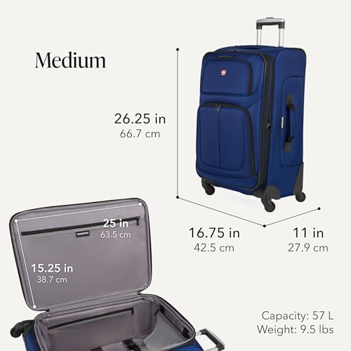 SwissGear Sion Softside Expandable Spinner Luggage Durable Lightweight Travel Suitcase, Blue, 3-Piece Set (Carry-On/Medium/Large) - color: Blue, size: 3-Piece Set (Carry-On/Medium/Large)