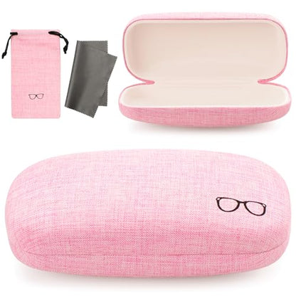 Vemiss Hard Shell Sunglasses Case, Large Linen Fabric Protective Glasses Case for Men Women - color: Pink 1, size: Sunglass Case