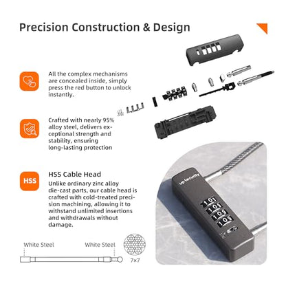 Combination Bike Lock Cable 2 ft / 60 cm, 4 Digit Combination Lock Outdoor, Combo Wire ULock for Kids Bike, Bicycle, Scooter, Fridge, Fence Gate, Luggage, Suitcase, Bag, Travel Essentials - color: Black+Grey, 2-Pack