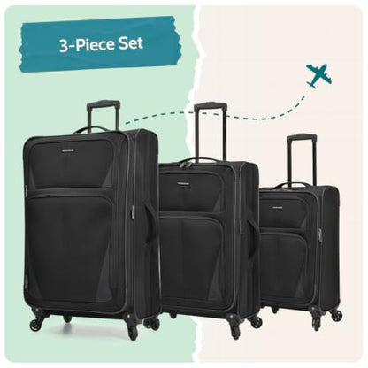 U.S. Traveler Aviron Bay Expandable Softside Luggage with Spinner Wheels, Black, 3-Piece Set - color: Black, size: 3-Piece Set