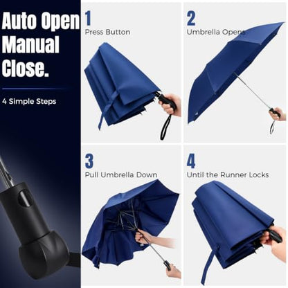 Collapsible Windproof Umbrella Travel - 42inch Auto Open & Manual Close - color: 02.Dark Blue