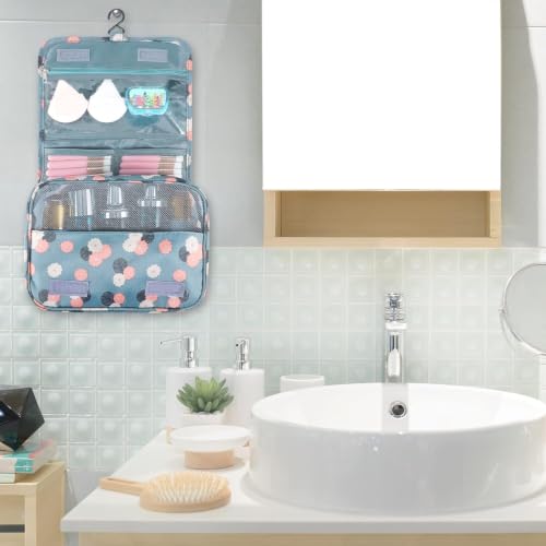 Hanging Toiletry Bag for Women, Portable Cosmetic Summer Beach Bag, Floral - color: Blue