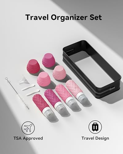 Travel Bottles for Toiletries Silicone Travel Size Containers 3.4oz 1.7oz - color: Berry Gradient