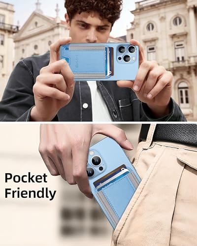 HiWe for MagSafe Wallet, 7 Cards Holder for Phone Case, RFID Blocking - color: Sky Blue Wallet - Grey Band