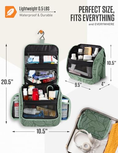 VENTURE 4TH Hanging Travel Toiletry Bag, 17 Compartments - Green Leaves - color: Green Leaves