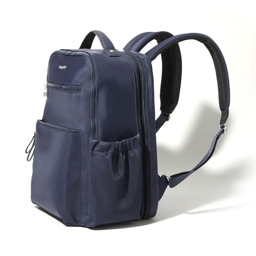Baggallini Tribeca 확장 가능한 여행용 노트북 백팩, 방수 나일론 작업 가방, 정리함, 패딩 슬리브 및 RFID 기술 포함, 프렌치 네이비 트윌, 원사이즈 - color: 프렌치 네이비 트윌
