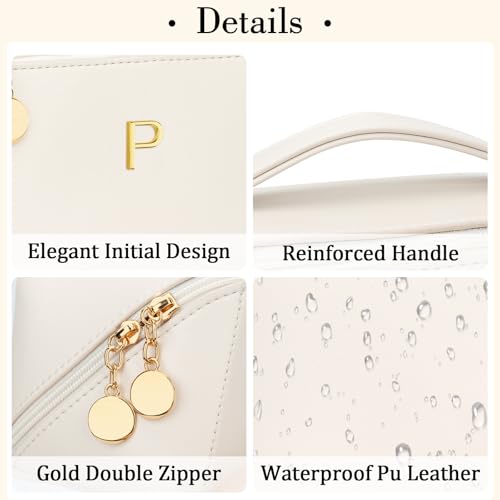 Gifts for Women Bridesmaid Initial Makeup Bag - color: MediumBeige, style: P