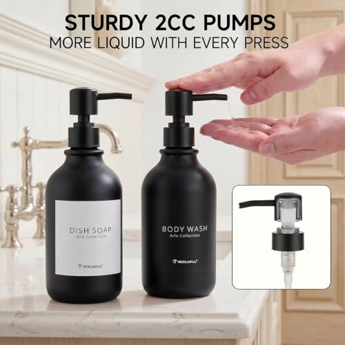 Matte Black Shampoo and Conditioner Dispenser Set of 3, Black Smooth Pump - color: Matte Black