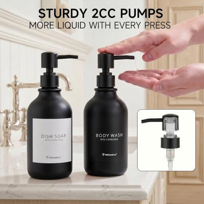 Matte Black Shampoo and Conditioner Dispenser Set of 3, Black Smooth Pump - color: Matte Black
