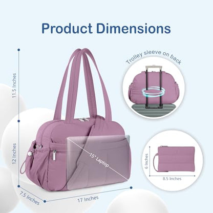 TOPDesign Travel Duffel Bag, Puffy Carry On Overnight, Gym Bag w/Wet Pocket - color: Purple