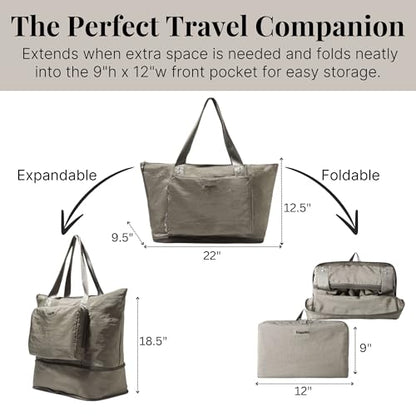 Baggallini Carryall Expandable Lightweight Travel Tote 22" Packable Folding Compact Nylon Washable Weekender w/Luggage Sleeve - color: Sterling Shimmer
