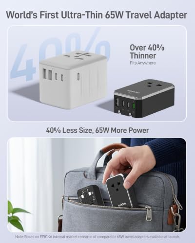 EPICKA Air 65W Universal Travel Adapter PD&QC with 1AC/3USB-C/1USB-A - style: 65W-Black