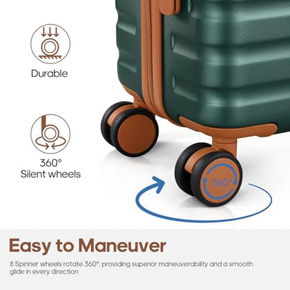 3 Piece Luggage Set, Lightweight Hardshell Large Checked Suitcase TSA Lock - color: Dark Green, size: 3-Piece Sets (20in/24in/28in)
