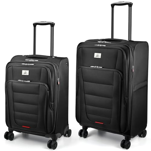 Verdi Luggage 2 Piece Set Suitcase Spinner Wheels Softshell Expandable, Carry On Luggage with USB Port (Black, 2-Piece set(20/24)) - color: Black, size: 2-Piece set(20/24)