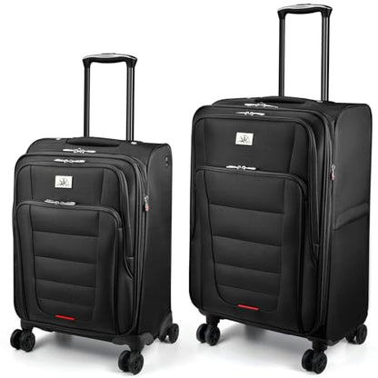 Verdi Luggage 2 Piece Set Suitcase Spinner Wheels Softshell Expandable, Carry On Luggage with USB Port (Black, 2-Piece set(20/24)) - color: Black, size: 2-Piece set(20/24)