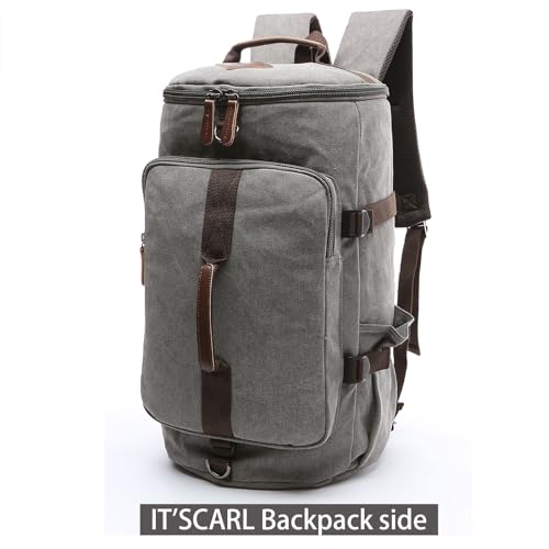 IT'SCARL Mens backpack, Large backpack for travel, Carry-on, canvas bag, 17 inch computer waterproof back pack(grey) - color: Grey