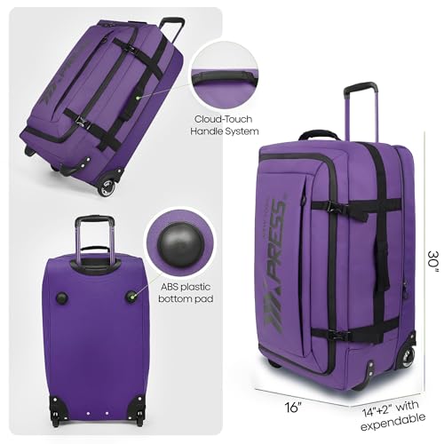 30" Expandable 15% Rolling Duffle Bag w/Wheels and Handle - color: 30''-Purple, size: 30in