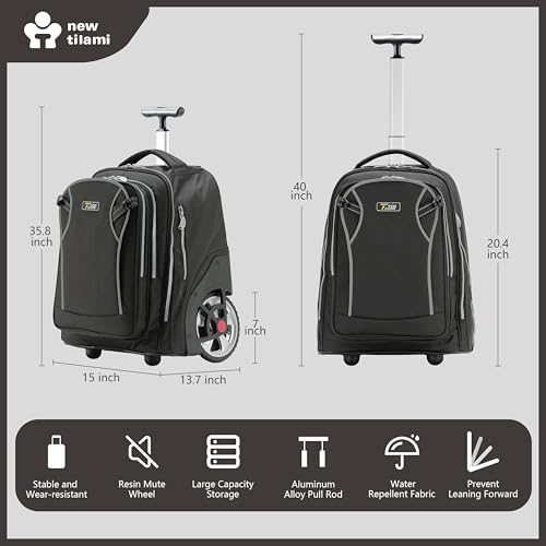 NEW TILAMI 20 Inch Rolling Backpack for School Stair-Climbing Big Wheel - color: Black