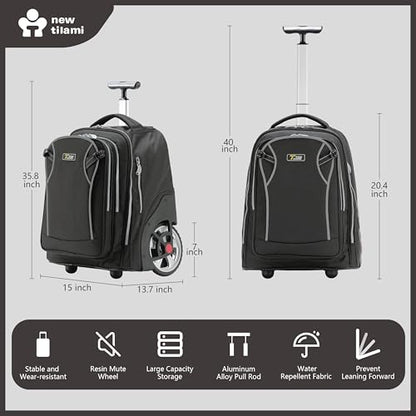 NEW TILAMI 20 Inch Rolling Backpack for School Stair-Climbing Big Wheel - color: Black