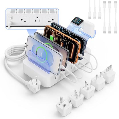 SooPii 60W 6 Port Charging Station for Multiple Devices with 3 AC Outlets