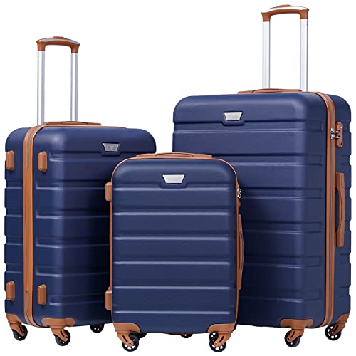 Coolife Luggage Set, 3 Piece Lightweight Durable Hardshell, Apricot Navy - color: Apricot Navy