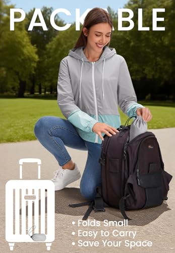 Zando Lightweight Rain Jacket Women Packable Waterproof Raincoat with Hood - color: Gray-blue, size: XX-Large