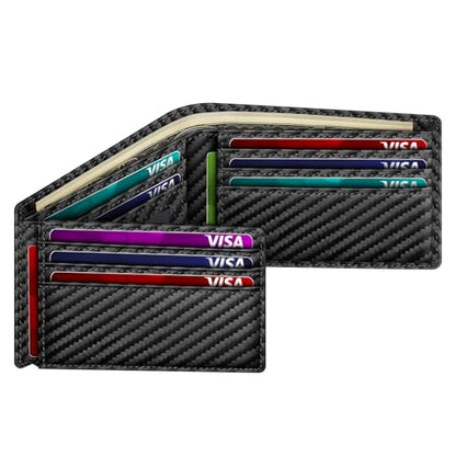 Wallet for Men Slim RFID Blocking Genuine Leather Bifold Mens Wallet - color: Carbon Fiber Black