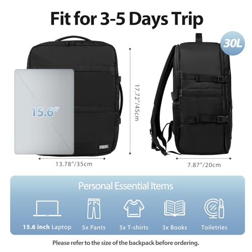 Fmeida Travel Backpack for Men Airplane Flight Approved Personal Item Bag - color: Black, size: Large