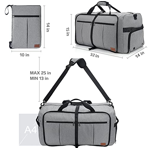 100L EXTRA LARGE Foldable Waterproof Travel Duffel Bag for Men Women Gray - color: Gray, size: 100L