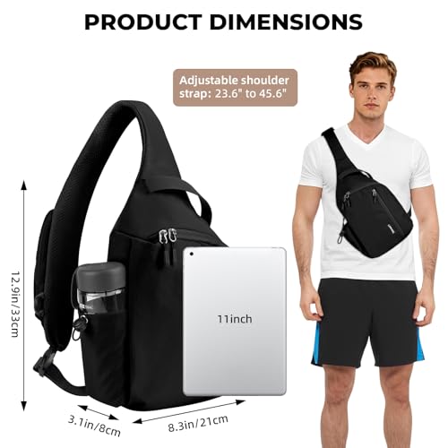Crossbody Sling Bag, RFID Travel Hiking Sling Backpack, Compact EDC Bag - color: Black