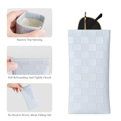 4 Pcs Squeeze Top Sunglass Case with Cleaning Cloth, Soft Leather Eyeglass Case Portable Sunglasses Pouch - color: D & 4pcs