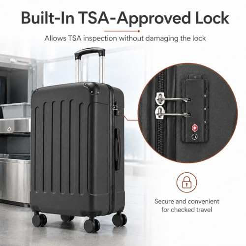 YOETEY Lightweight Hardshell Carry On Luggage, 20 Inch, 3-Piece Set - color: Black, size: 3-Piece Luggage Set