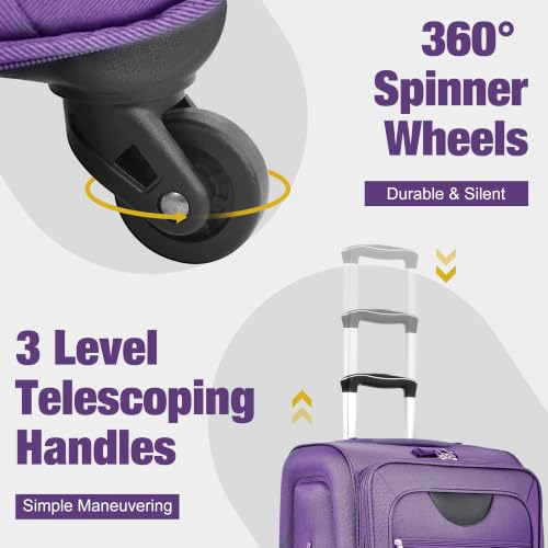 Softside Luggage Set 22/26/30", Expandable, TSA Lock, Spinner, Duffel(Purple) - color: Purple