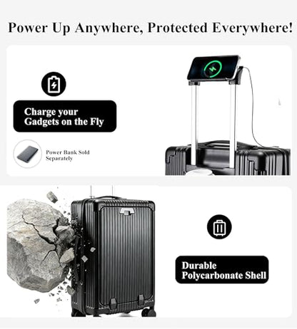 feilario Hardside Carry On Luggage, Zipper Closure, TSA Lock, USB Port - color: A-Jet Black (with zipper closure)