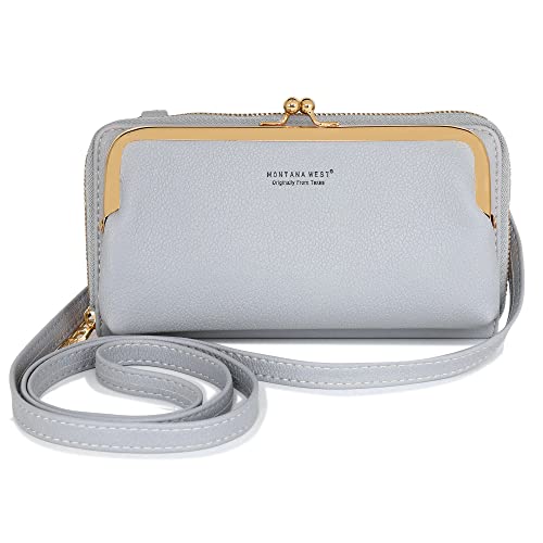 Montana West Crossbody Cell Phone Purse for Women RFID Blocking Cellphone Wallet | Multiple Card Slots, Quilted Phone Bag, Fits Phones Up to 6.9" with Case, Lightweight Everyday Carry, Work to Weekend - color: Wallet Grey
