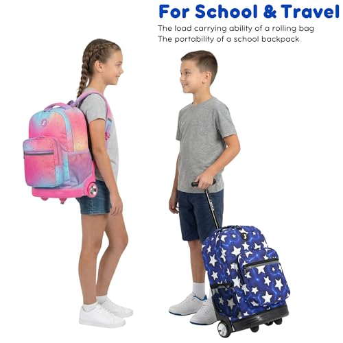 J World Sunrise Kids Rolling Backpack with Wheels for Girls Boys, Roller Bookbag for School, 18 x 13 x 9 Inches, Tie Dye - color: Tie Dye