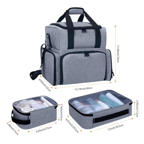 Large Makeup Bag with 3 Removable Case and 2 Removable Dividers,Grey - color: Grey
