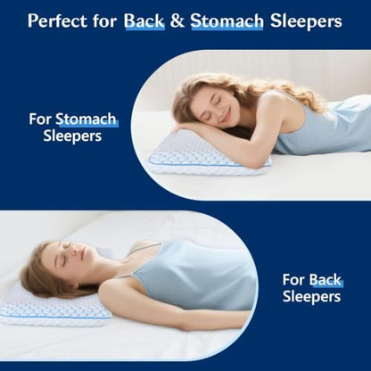 Stomach Sleeping Pillow for Stomach & Back Sleepers,Cooling Gel Thin Memory Foam Pillows for Back Shoulder Neck Pain Relief - Low Profile Ultra Flat Soft Pillow 2.26-Inches - size: Standard
