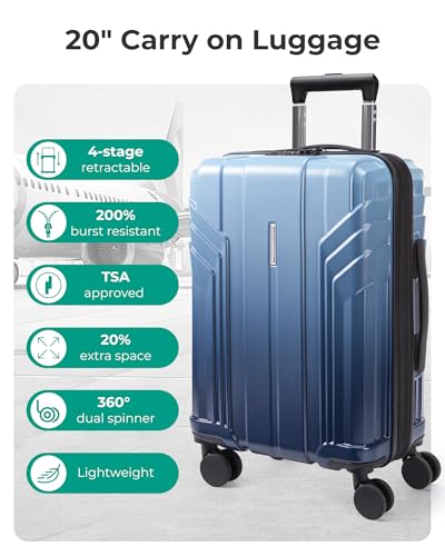 BAGSMART Expandable Carry On Luggage 22x14x9 Airline Approved,Gradient Blue - color: Gradient blue, size: Expandable Carry On 20 Inch