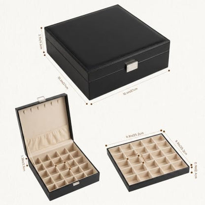 Frebeauty 50 Grid Earring Holder Organizer,2 Layer Jewelry Box for Women - color: Black