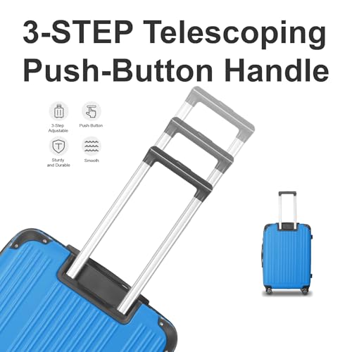 3-Piece Luggage Set 3 (20"/24"/28"), Hardside Suitcases with 8 Spinner Wheels, Scratch-Resistant ABS Shell, set2, set3 Travel Suitcase, TSA Lock (Ribbed Surface, Blue) - color: Blue, style: Ribbed Surface
