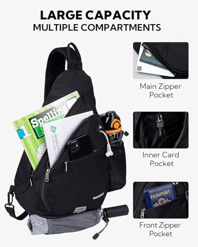 WATERFLY Large Sling Bag Crossbody Backpack Chest Pack for Men Women - color: Black